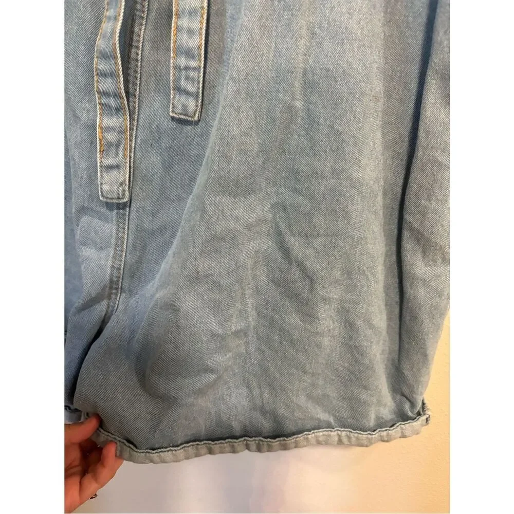 💙 SHEIN Denim Romper XL Tie Back Sleeveless Chambray Shorts Jumpsuit